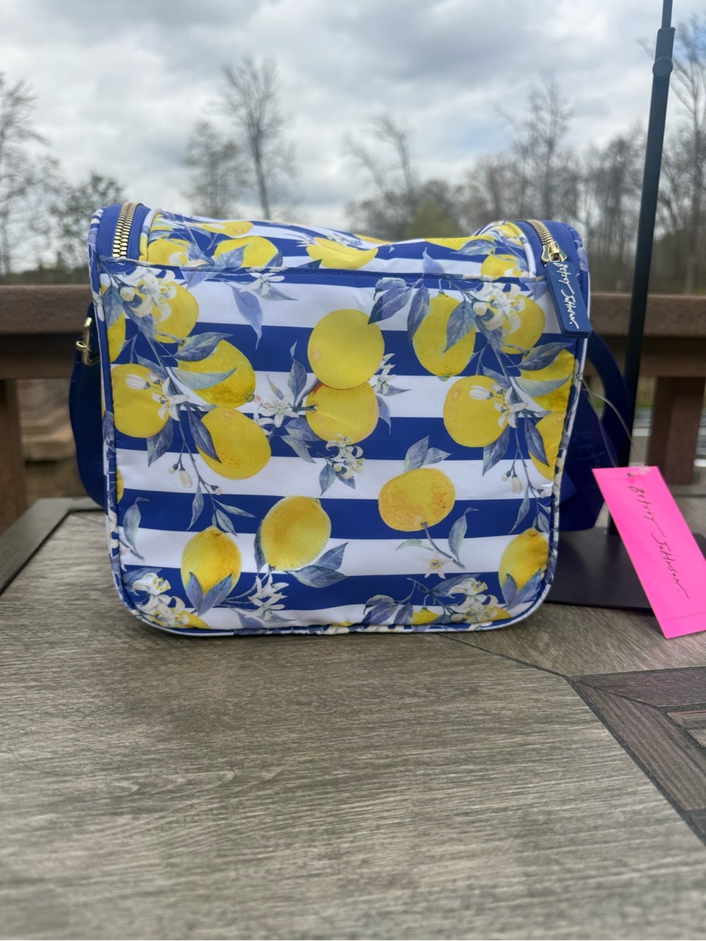 NWT Betsey. Johnson Lemon Stripe Insulated Lunch Crossbody Tote. - Picture 6 of 9